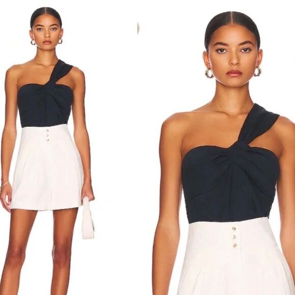 Veronica Beard Belinda Jacquard Linen One Shoulder Strap Blue NWT size 8 $328 - Picture 2 of 11